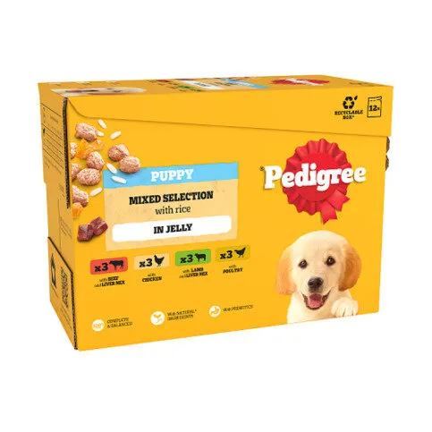 PEDIGREE Junior Puppy Wet Dog Food Mixed Selection In Jelly 12 x 100g Pouch
