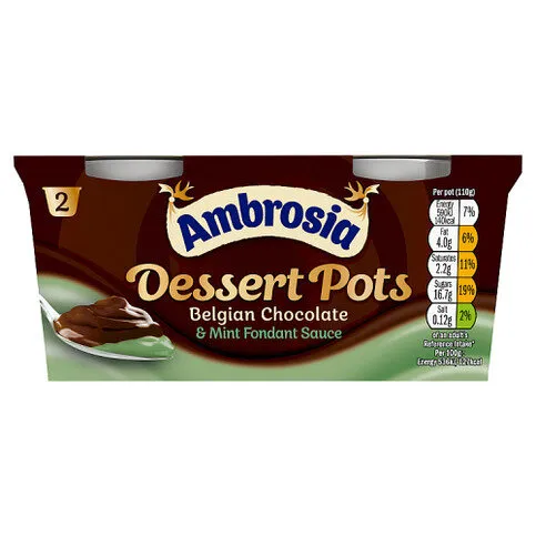 Ambrosia Dessert Pots Belgian Chocolate & Mint Fondant Sauce 2 x 110g (220g)