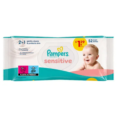 Pampers Sensitive Baby Wipes, 1 Pack of 52 Wipes = 52 Baby Wet Wipes