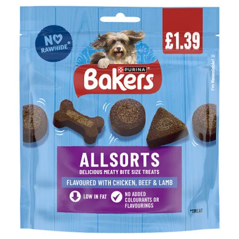 Bakers Allsorts Chicken, Beef and Lamb Dog Treats 98g