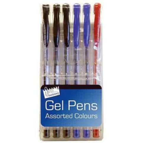 Just Stationery Assorted Colours Gel Pens 6 Pack