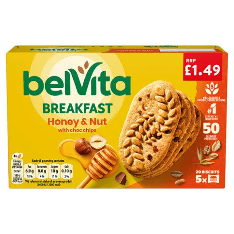 Belvita Honey & Nut with Chocolate Chips Cereal Snack Bars Multipack 5 x 45g