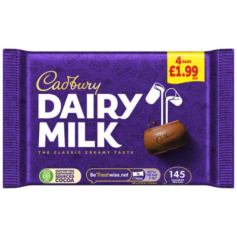 Cadbury Dairy Milk Chocolate Bar 4-Pack 108.8g