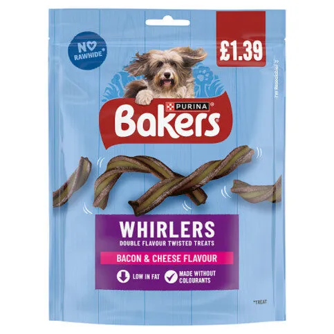 Bakers Whirlers Bacon and Cheese Dog Treats 130g