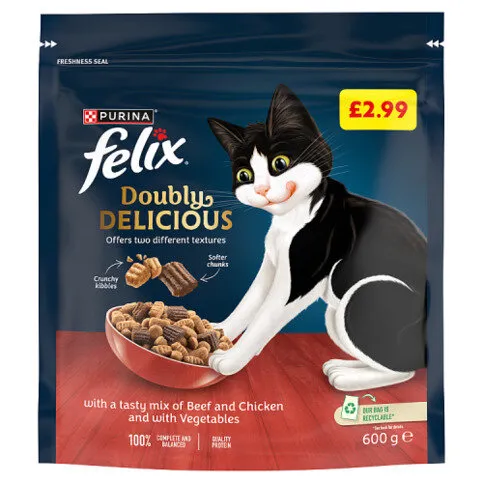 FELIX Doubly Delicious Beef, Chicken & Veg Dry Cat Food 600g